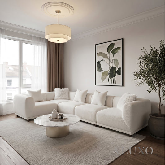 ALUXO® Lottie 5-Piece Modular Corner Sofa – Polar Bouclé | Customisable Layout