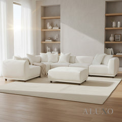 ALUXO® Lottie Modular Corner Sofa with Footstool – Polar White Bouclé