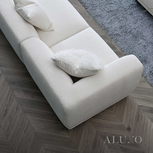 ALUXO® Lottie Modular Corner Sofa with Footstool – Polar White Bouclé