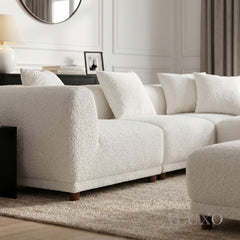 ALUXO® Lottie Modular Corner Sofa Set with Footstool – Polar White Bouclé