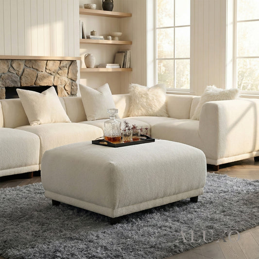 ALUXO® Lottie Modular Footstool – Polar Bouclé | Upholstered Ottoman