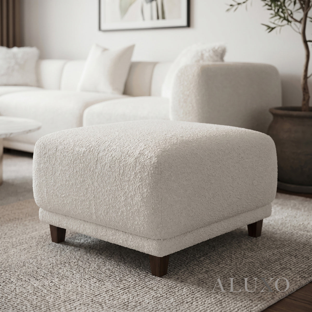 ALUXO® Lottie Modular Footstool – Polar Bouclé | Upholstered Ottoman