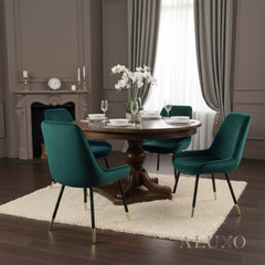 Lyder Plush Velvet Dining Chair | Cross Stitch Back, Scandinavian Black Metal Legs | Navy Blue / Emerald Green / Black