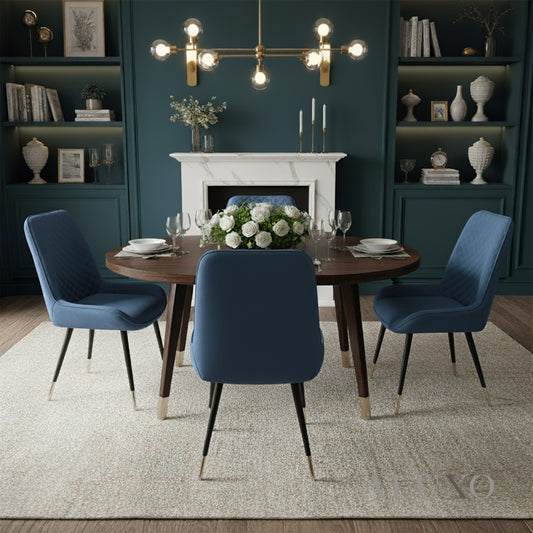 Lyder Plush Velvet Dining Chair | Cross Stitch Back, Scandinavian Black Metal Legs | Navy Blue / Emerald Green / Black