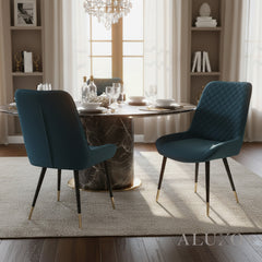 Lyder Plush Velvet Dining Chair | Cross Stitch Back, Scandinavian Black Metal Legs | Navy Blue / Emerald Green / Black