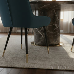 Lyder Plush Velvet Dining Chair | Cross Stitch Back, Scandinavian Black Metal Legs | Navy Blue / Emerald Green / Black