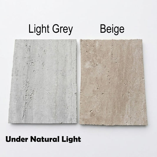 Sample – Travertine MCM Flexible Stone Outdoor Wall Panel | Beige & Light Grey