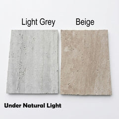 Sample – Travertine MCM Flexible Stone Outdoor Wall Panel | Beige & Light Grey