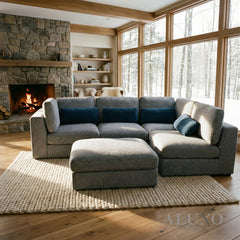 Madison 4+1 Seater Modular Sofa – Blue Chenille | Includes Storage Footstool