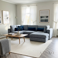 Madison 4+1 Seater Modular Sofa in Blue Chenille with Storage Stool