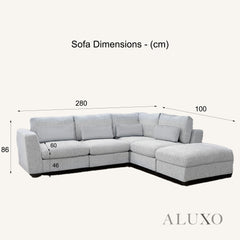 Madison 4+1 Seater Modular Sofa in Light Grey Chenille with Storage Stool