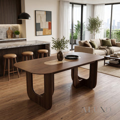 ALUXO® Madrid 200cm Walnut Dining Table - Sculptural Open Ebony Base