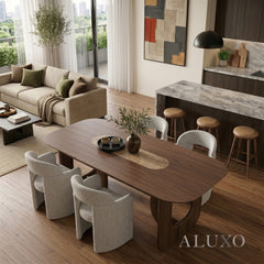 ALUXO® Madrid 200cm Walnut Dining Table - Sculptural Open Ebony Base