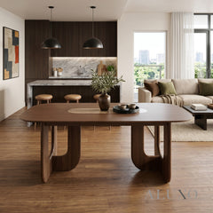 ALUXO® Madrid 200cm Walnut Dining Table - Sculptural Open Ebony Base