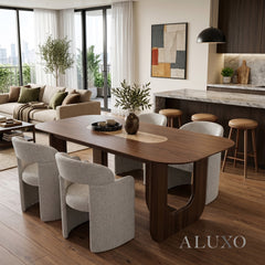 ALUXO® Madrid 200cm Walnut Dining Table - Sculptural Open Ebony Base