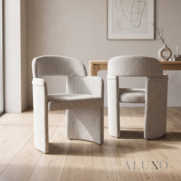 ALUXO® Madrid Sculptural Bouclé Dining Armchair – Set of 2