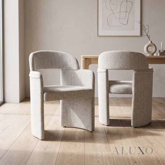 ALUXO® Madrid Sculptural Bouclé Dining Armchair – Set of 2
