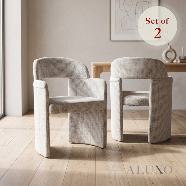 ALUXO® Madrid Sculptural Bouclé Dining Armchair – Set of 2