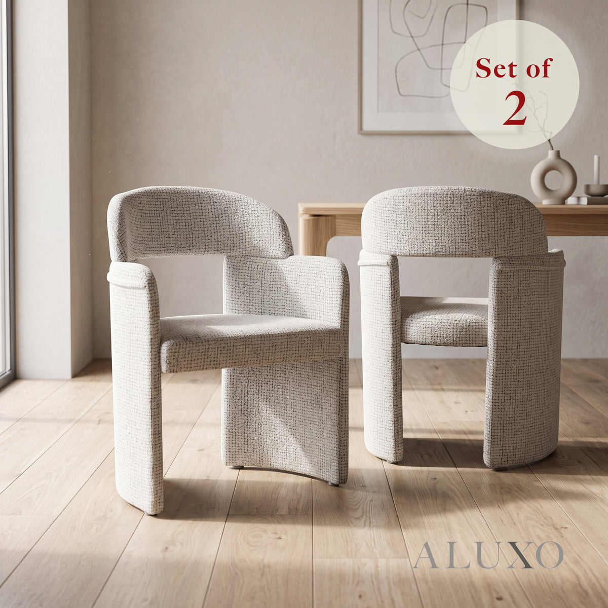ALUXO® Madrid Sculptural Bouclé Dining Armchair – Set of 2