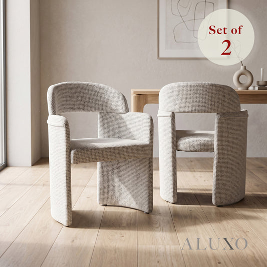 ALUXO® Madrid Sculptural Bouclé Dining Armchair – Set of 2
