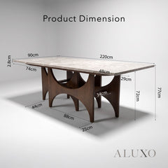 ALUXO® Mercado 220cm Walnut & Beige Marble Dining Table - Sculptural Base