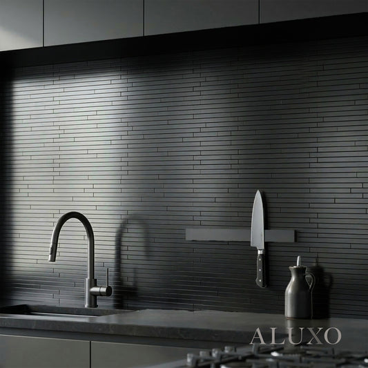 Mosaic Wall Tiles - Brick Black 30cm x 30cm (Set of 10) | Self Adhesive