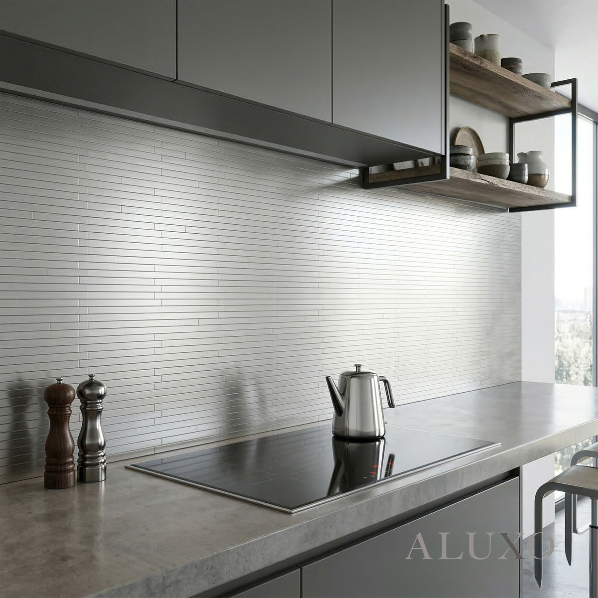 Mosaic Wall Tiles - Brick Chrome 30cm x 30cm (Set of 10) | Self Adhesive