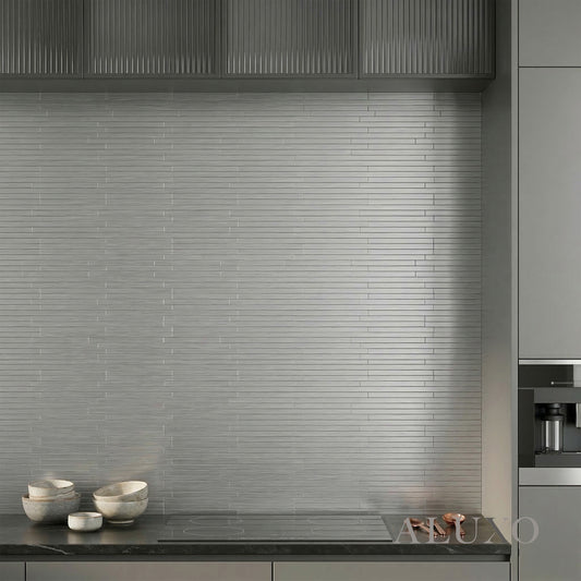 Mosaic Wall Tiles - Brick Chrome 30cm x 30cm (Set of 10) | Self Adhesive