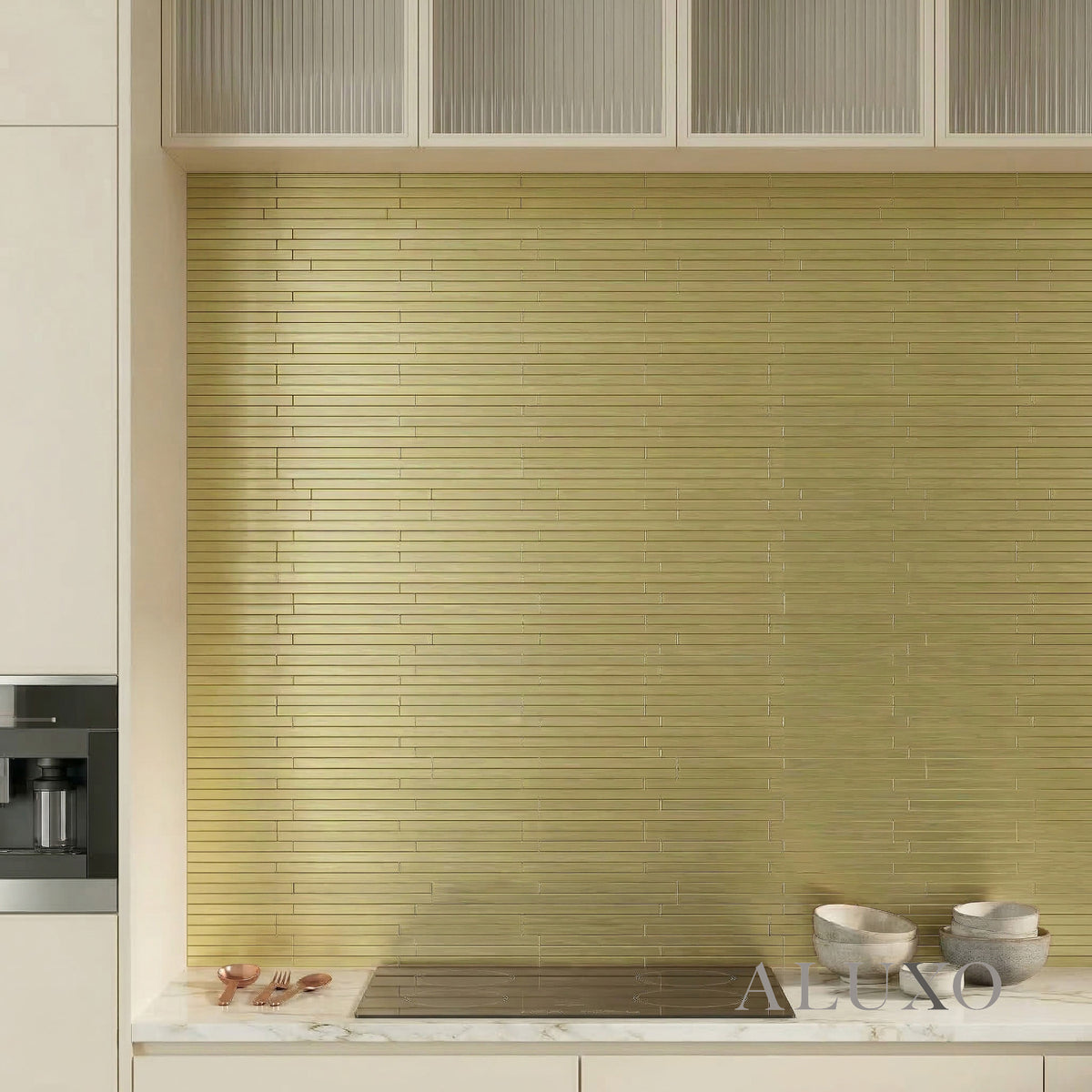 Mosaic Wall Tiles - Brick Gold 30cm x 30cm (Set of 10) | Self Adhesive