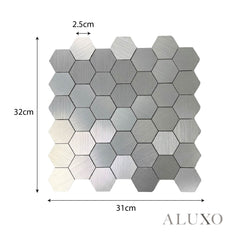 Mosaic Wall Tiles - Hexagon Chrome 30cm x 30cm (Set of 10) | Self Adhesive