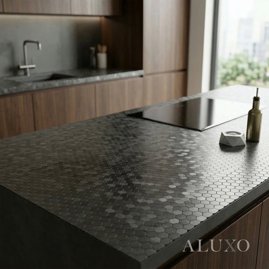 Mosaic Wall Tiles - Mini Hexagon Black 30cm x 30cm (Set of 10) | Self Adhesive