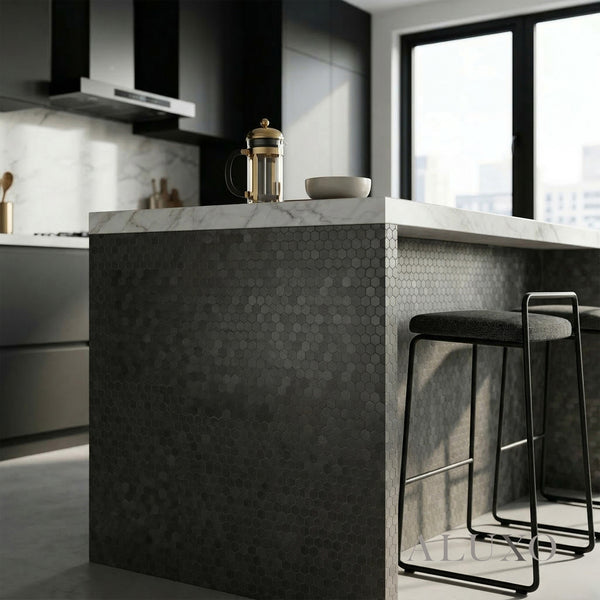 Mosaic Wall Tiles - Mini Hexagon Black 30cm x 30cm (Set of 10) | Self Adhesive