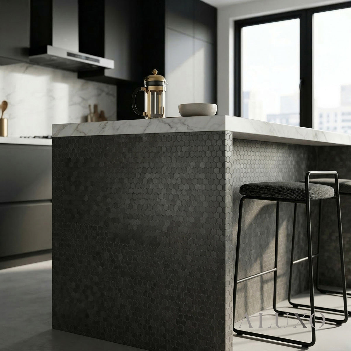 Mosaic Wall Tiles - Mini Hexagon Black 30cm x 30cm (Set of 10) | Self Adhesive