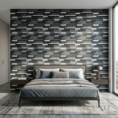 Mosaic Wall Tiles - Slate Black Mixed with Grey 30cm x 30cm (Set of 10) | Self Adhesive