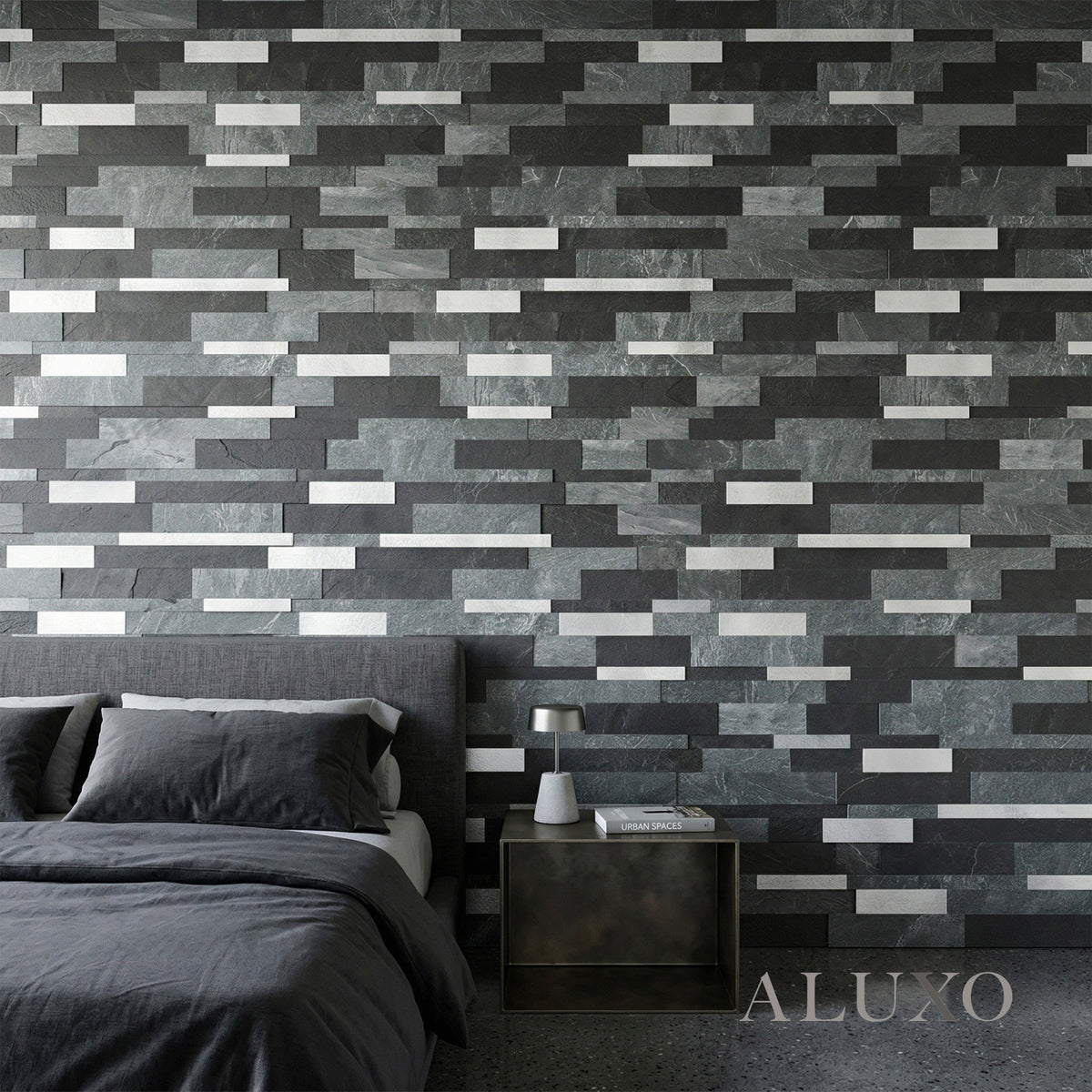 Mosaic Wall Tiles - Slate Black Mixed with Grey 30cm x 30cm (Set of 10) | Self Adhesive