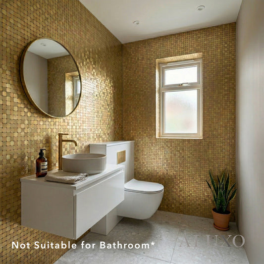 Mosaic Wall Tiles - Square Gold 30cm x 30cm (Set of 10) | Self Adhesive