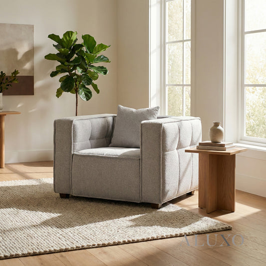 ALUXO® Murray Armchair – Putty Bouclé | Modern Chesterfield Design