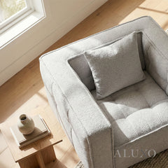ALUXO® Murray Armchair – Putty Bouclé | Modern Chesterfield Design