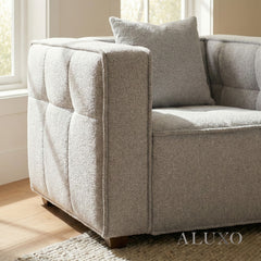 ALUXO® Murray Armchair – Putty Bouclé | Modern Chesterfield Design