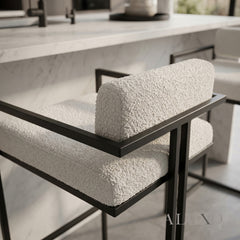 Nils Bouclé Bar Stool with Black Metal Stand | Modern Counter Stool, Firm Comfort