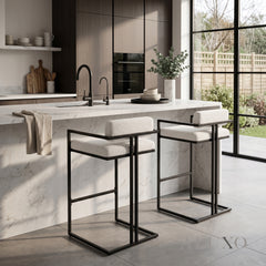 Nils Bouclé Bar Stool with Black Metal Stand | Modern Counter Stool, Firm Comfort