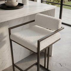 Nils Bouclé Bar Stool with Black Metal Stand | Modern Counter Stool, Firm Comfort