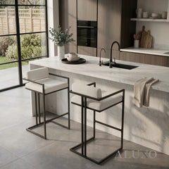 Nils Bouclé Bar Stool with Black Metal Stand | Modern Counter Stool, Firm Comfort