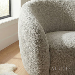ALUXO® Nolita Swivel Chair – Koala Grey-Brown Teddy Bouclé | 360° Organic Design