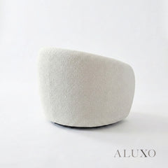 ALUXO® Nolita Swivel Chair – Latte Grey-Milk Teddy Bouclé | 360° Organic Design