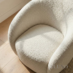 ALUXO® Nolita Swivel Chair – Latte Grey-Milk Teddy Bouclé | 360° Organic Design