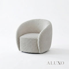 ALUXO® Nolita Swivel Chair – Latte Grey-Milk Teddy Bouclé | 360° Organic Design