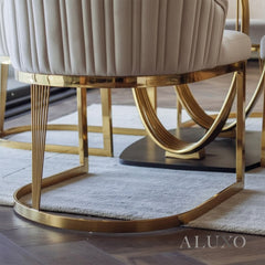 Olivia Beige Velvet Dining Chair | Fluted Back with Gold Stainless Steel Frame