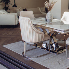 Olivia Beige Velvet Dining Chair | Fluted Back with Chrome Stainless Steel Frame
