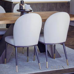 Olle Beige Leather Dining Chair | Art Deco Inspired with Gold Capped Legs